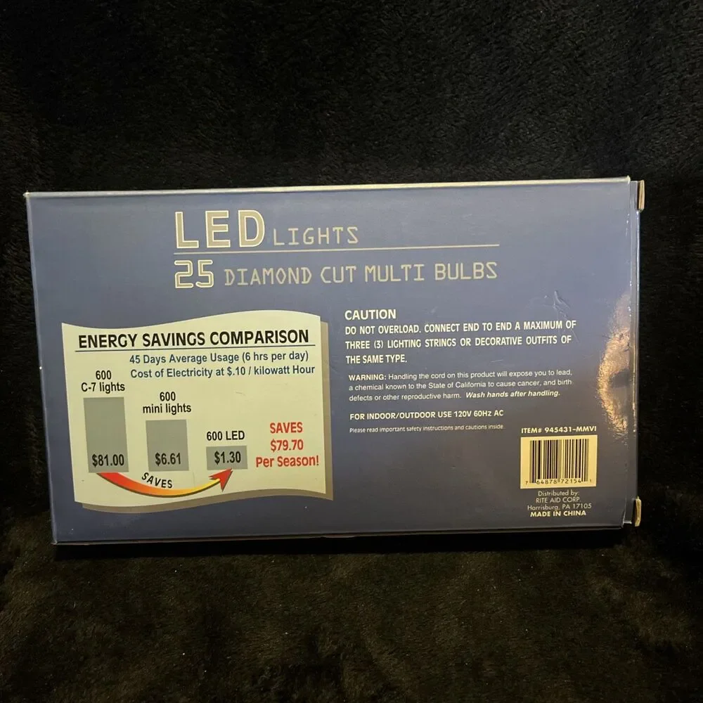 UL 25 Multi Color LED Diamond Cut Bulbs String Lights Indoor Outdoor Use 8.5 FT